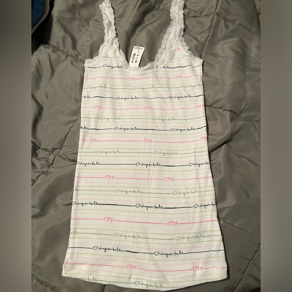 *NWT* Aeropostale Lace Trim White Tank Top Size Large